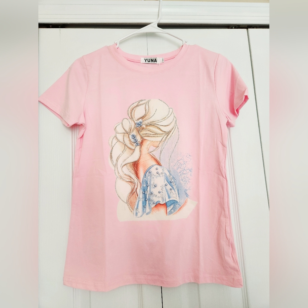 Ladies fashion rhinestone and faux fur embellished top